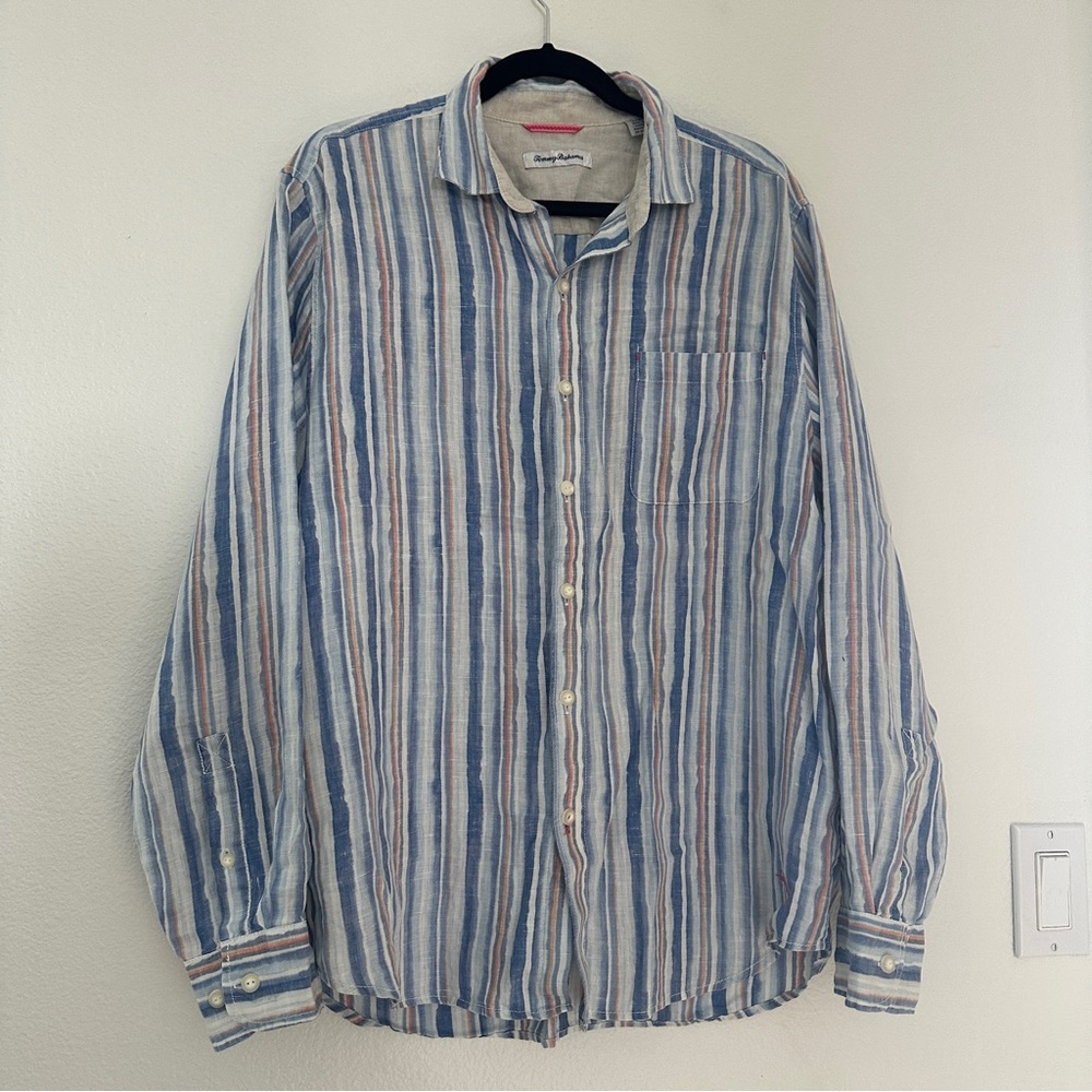 Tommy Bahama Classic Striped Linen Blue Shirt
